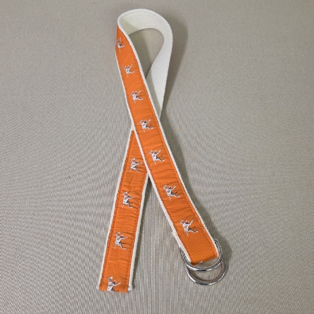J. Crew Orange and Cream Belt with Silver D-Ring Smalll/Med Dog Theme